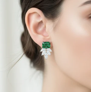 Emeralds and Marquise Diamonds Earrings