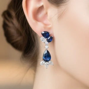 Riviera Blue Sapphire and Diamonds Drop Earrings